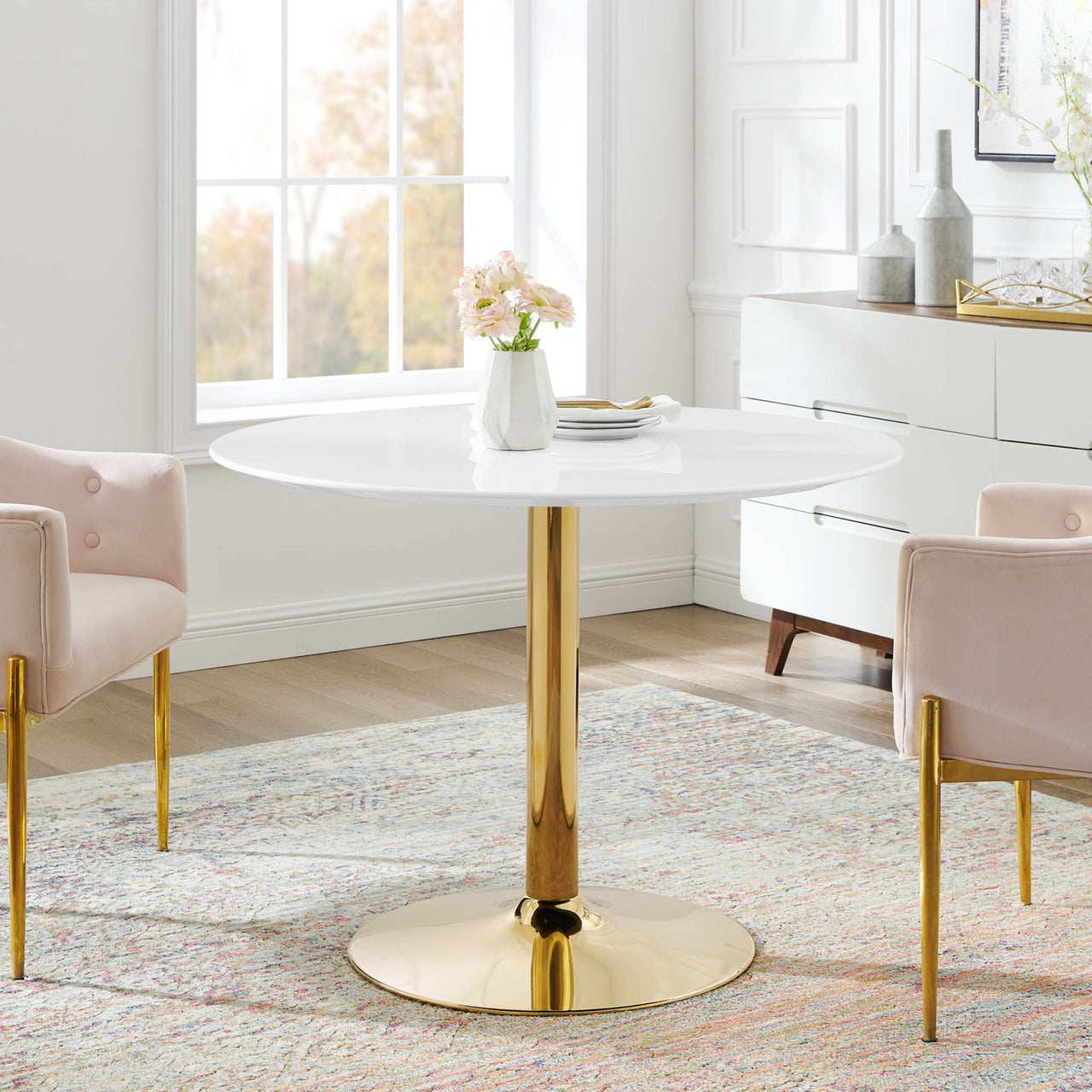 Kavrin Round Dining Table, Medium, Gold & White