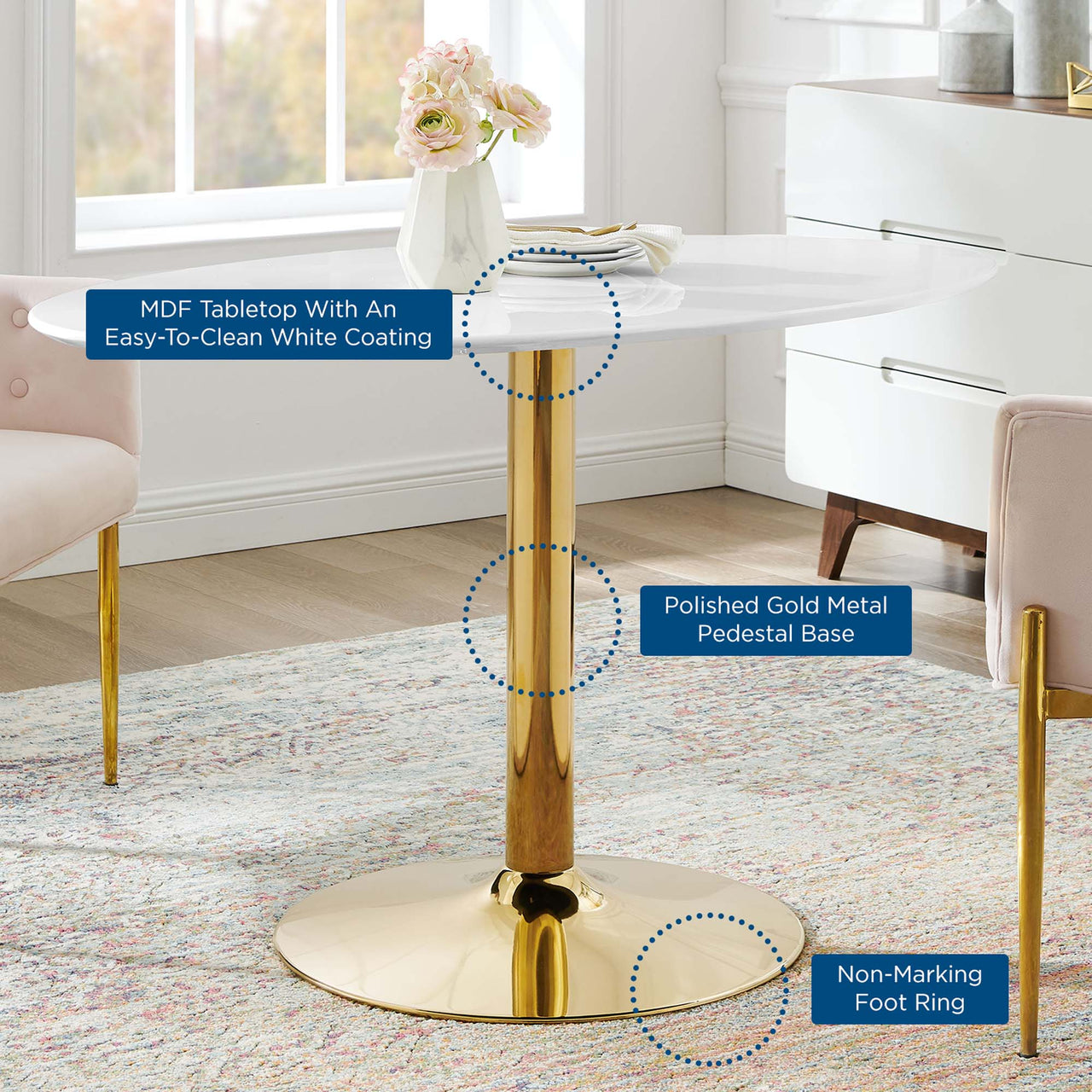 Kavrin Oval Dining Table, Medium, Gold & White