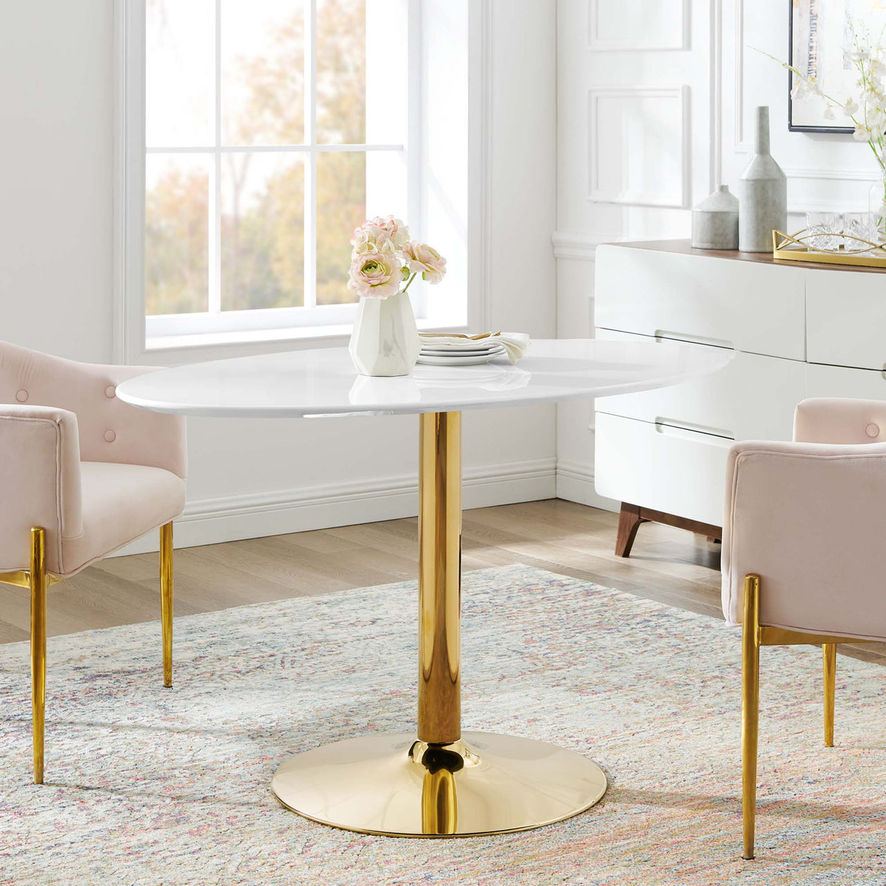 Kavrin Oval Dining Table, Medium, Gold & White