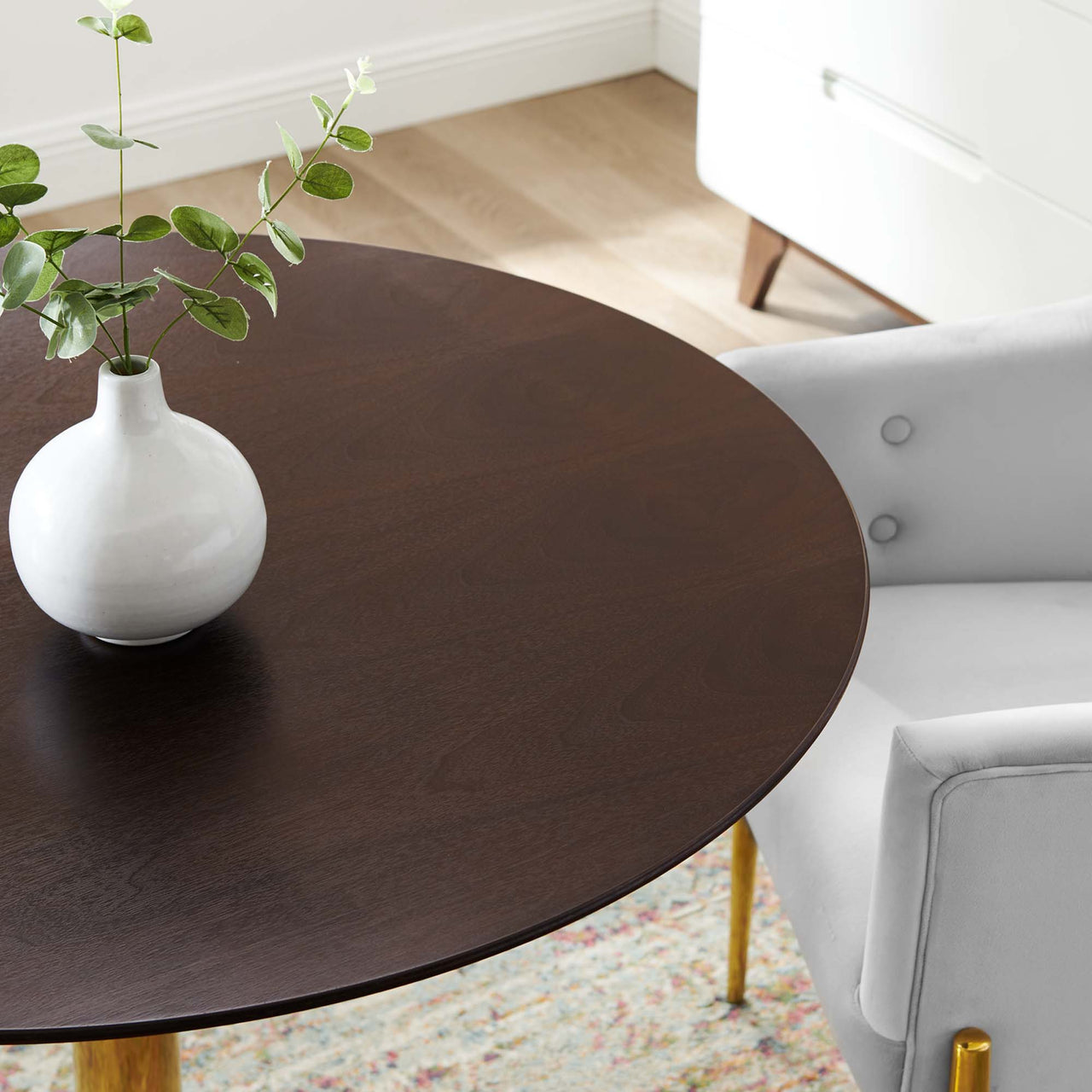 Kavrin Round Dining Table, Medium, Gold & Cherry Walnut