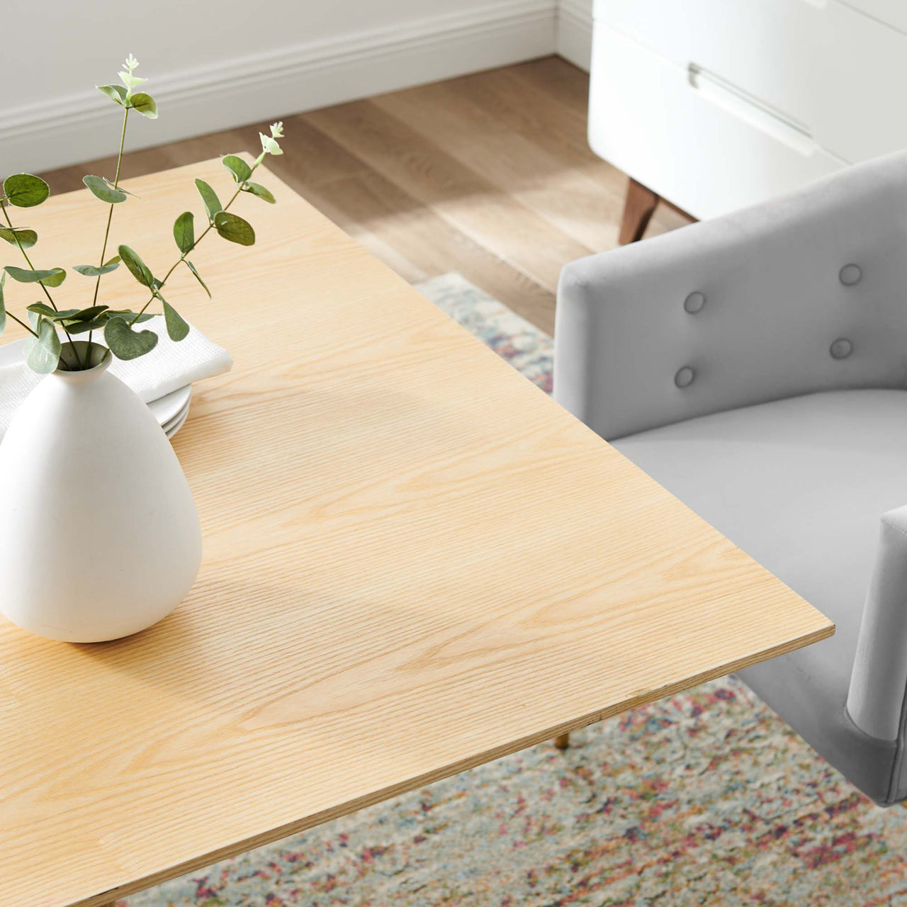 Kavrin Square Dining Table, Large, Gold & Natural Wood