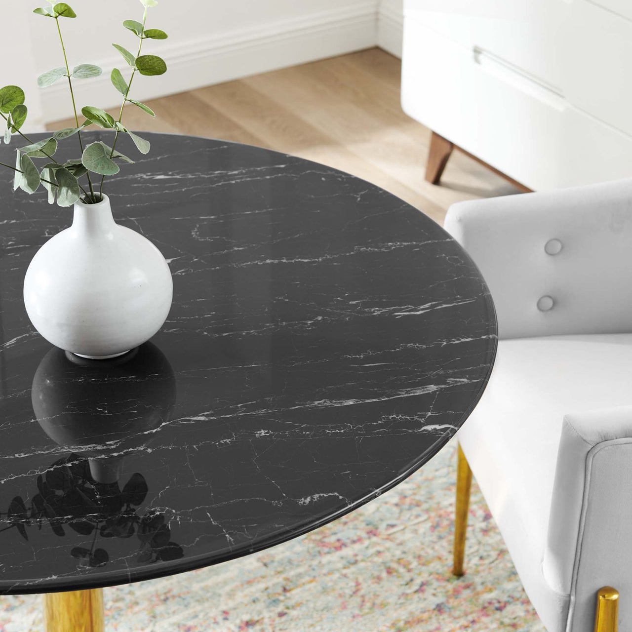 Kavrin Round Faux Marble Dining Table, Medium, Gold & Black