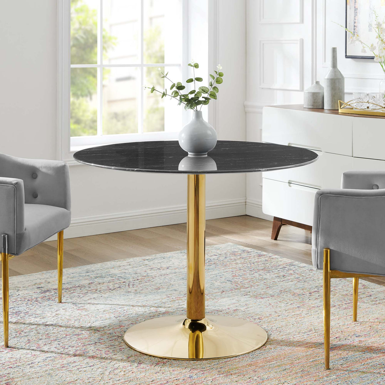 Kavrin Round Faux Marble Dining Table, Medium, Gold & Black
