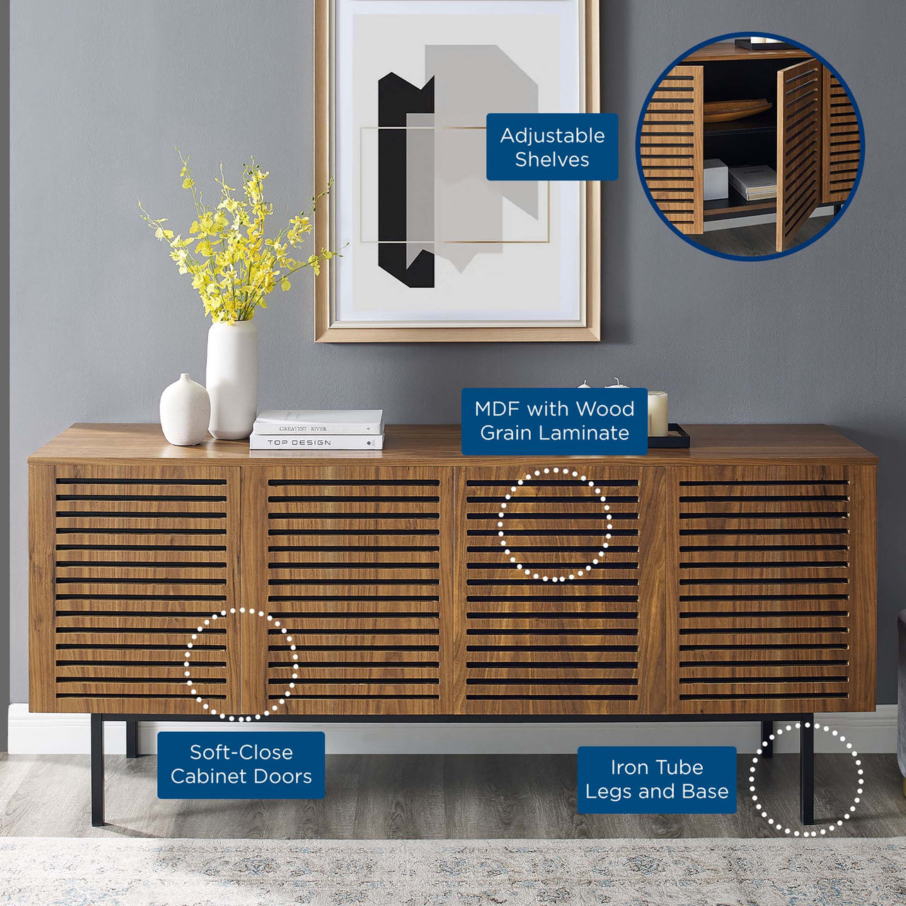 Keeper Tall TV Stand, Large, Walnut