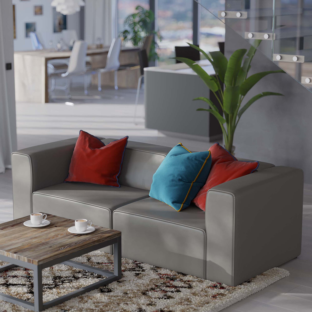 Coalesse 2-Piece Eco-Leather Loveseat Sectional, Gray