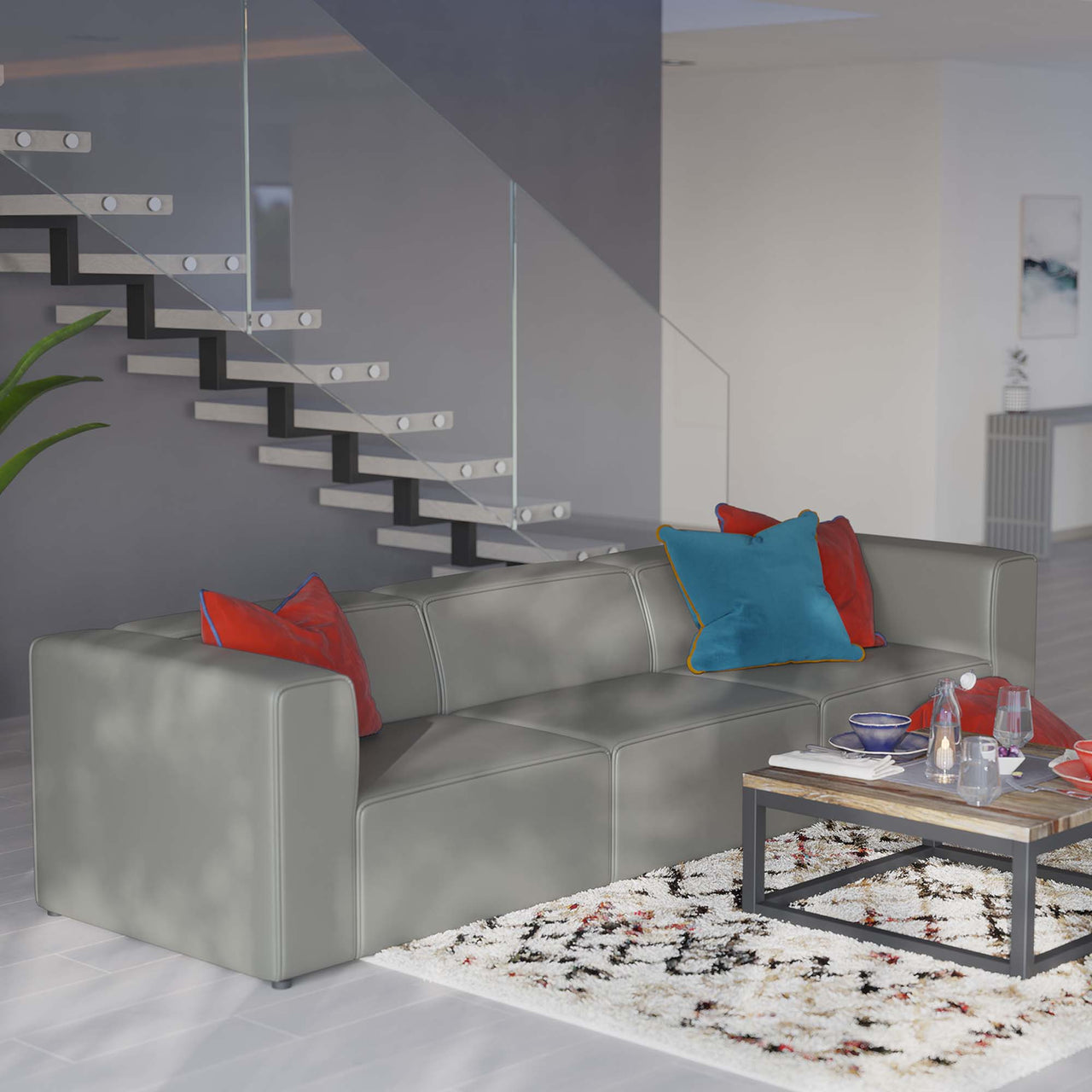 Coalesse 3-Piece Eco-Leather Sofa Sectional, Gray