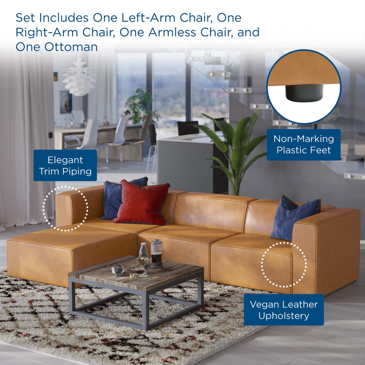 Coalesse 4-Piece Eco-Leather Sectional, Tan