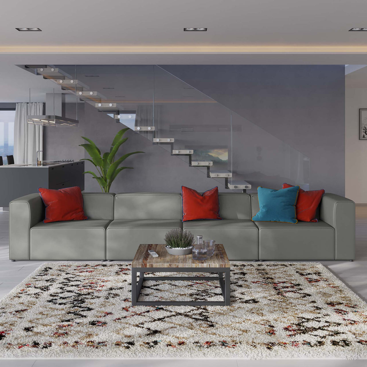 Coalesse 4-Piece Eco-Leather Sofa Sectional, Gray