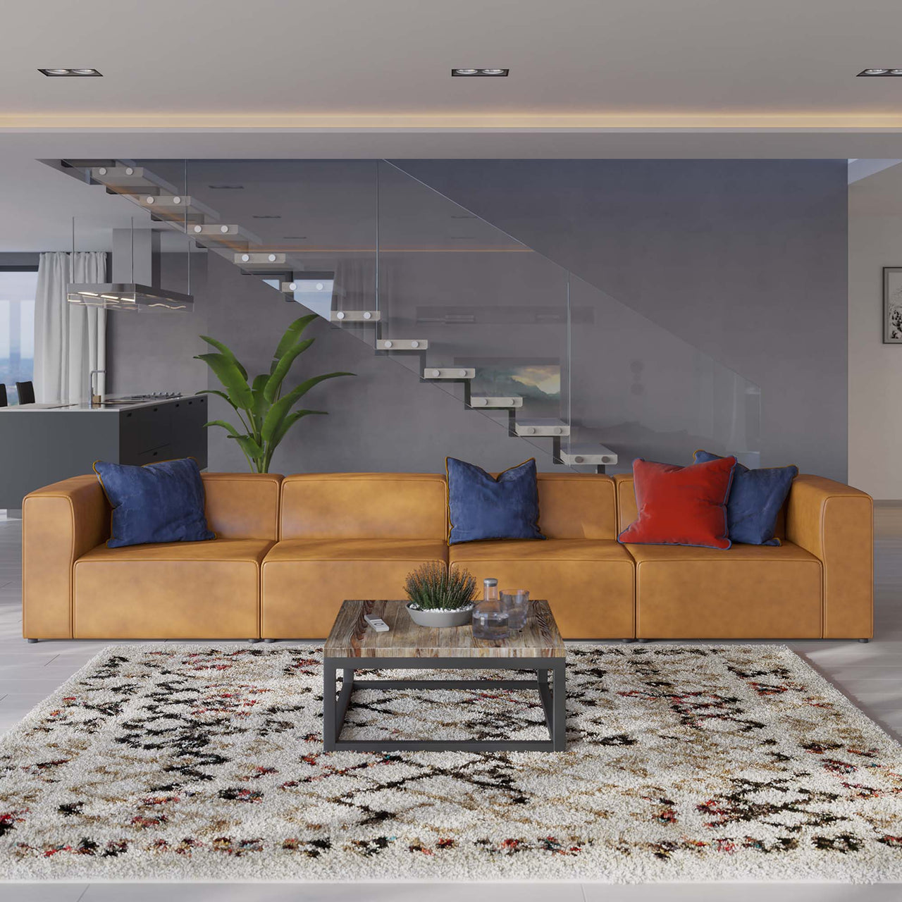 Coalesse 4-Piece Eco-Leather Sofa Sectional, Tan