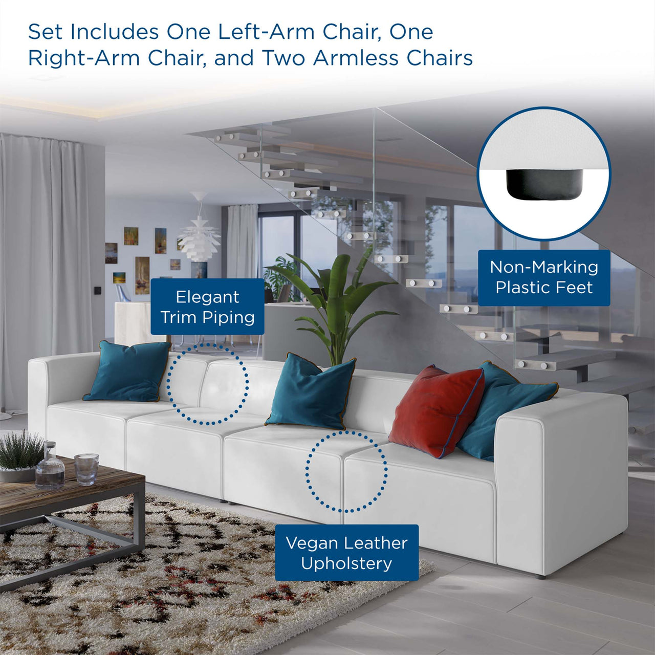 Coalesse 4-Piece Eco-Leather Sofa Sectional, White