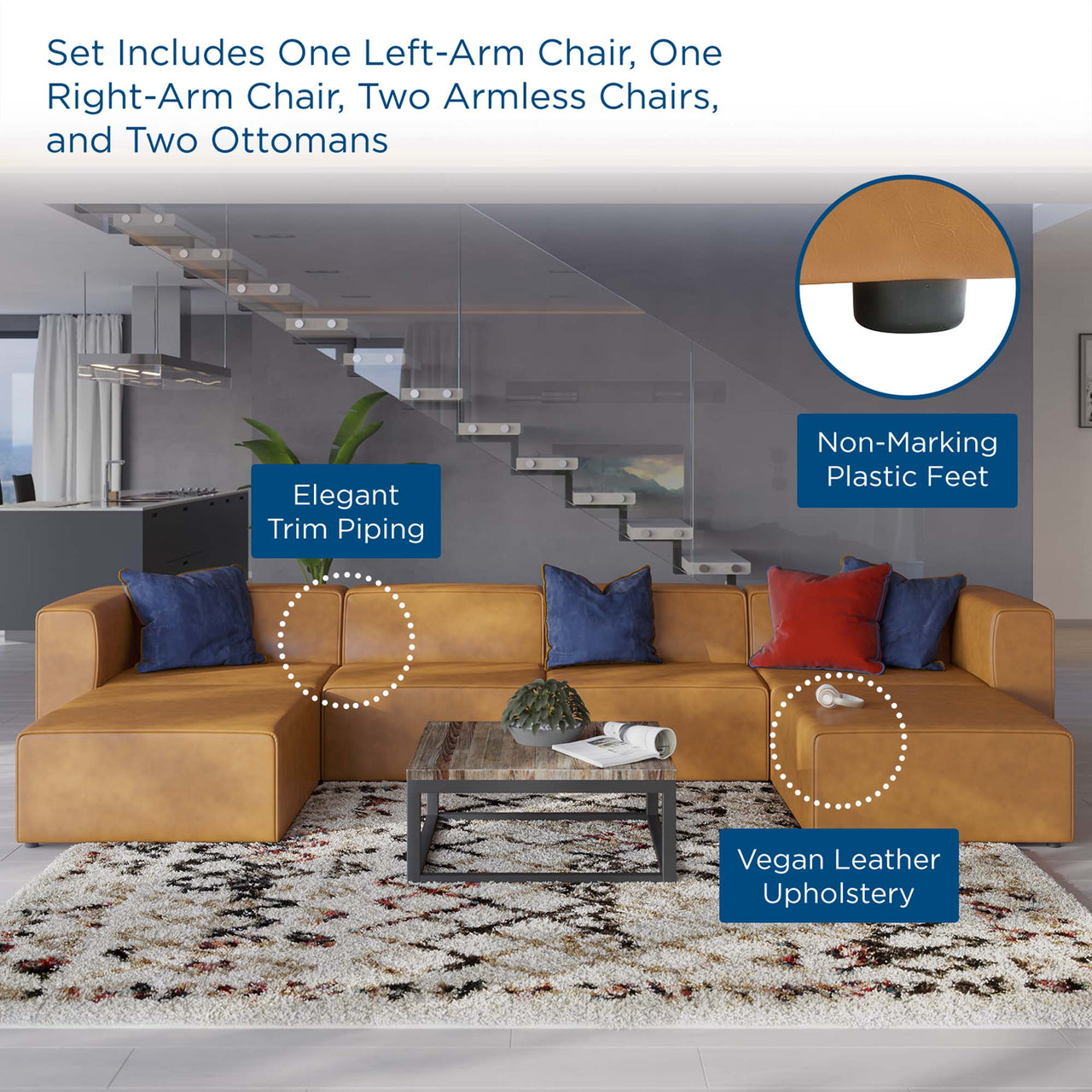 Coalesse 4-Piece Eco-Leather Sectional, Tan