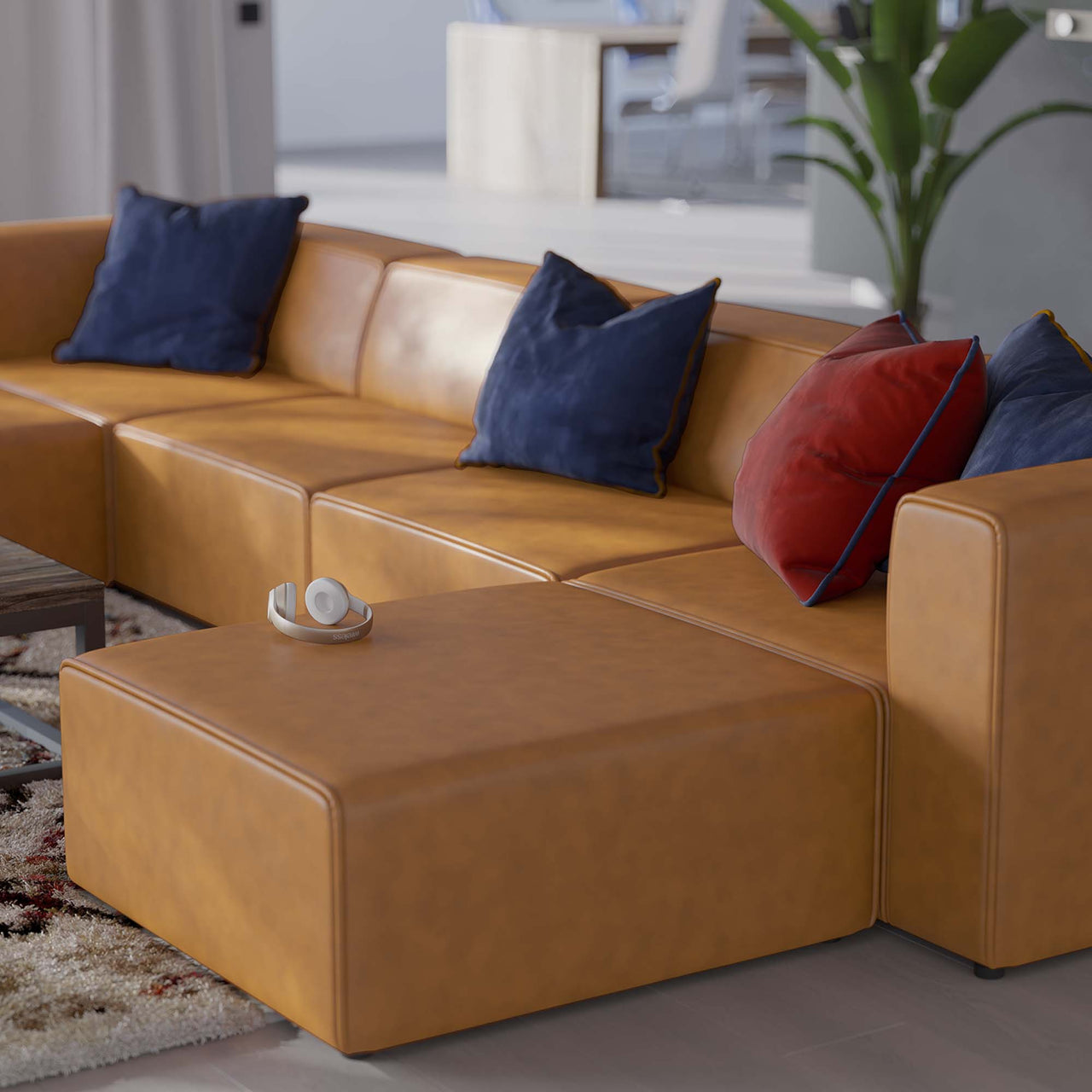 Coalesse 4-Piece Eco-Leather Sectional, Tan