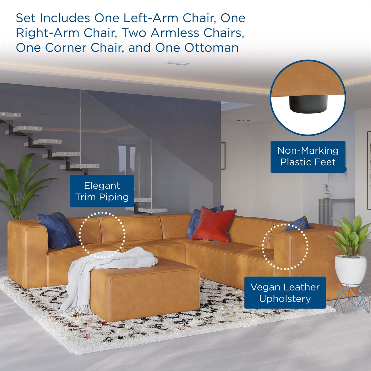 Coalesse 6-Piece Eco-Leather Sectional, Tan