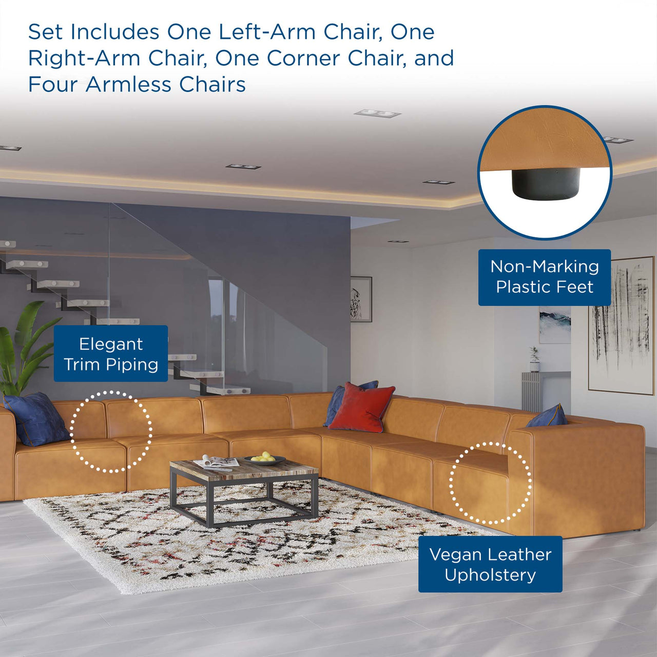 Coalesse 7-Piece Eco-Leather Sectional, Tan