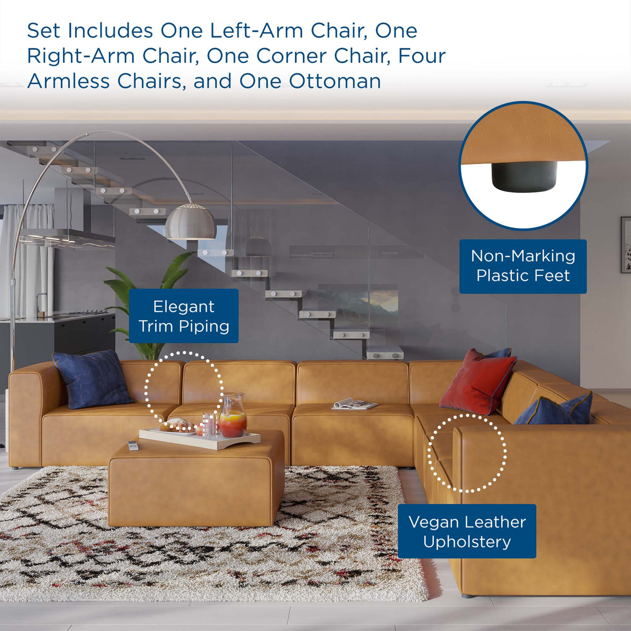 Coalesse 8-Piece Eco-Leather Sectional, Tan