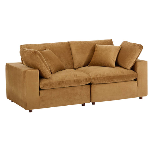 Angelic Cloudblend Velvet Loveseat Sectional, Cognac