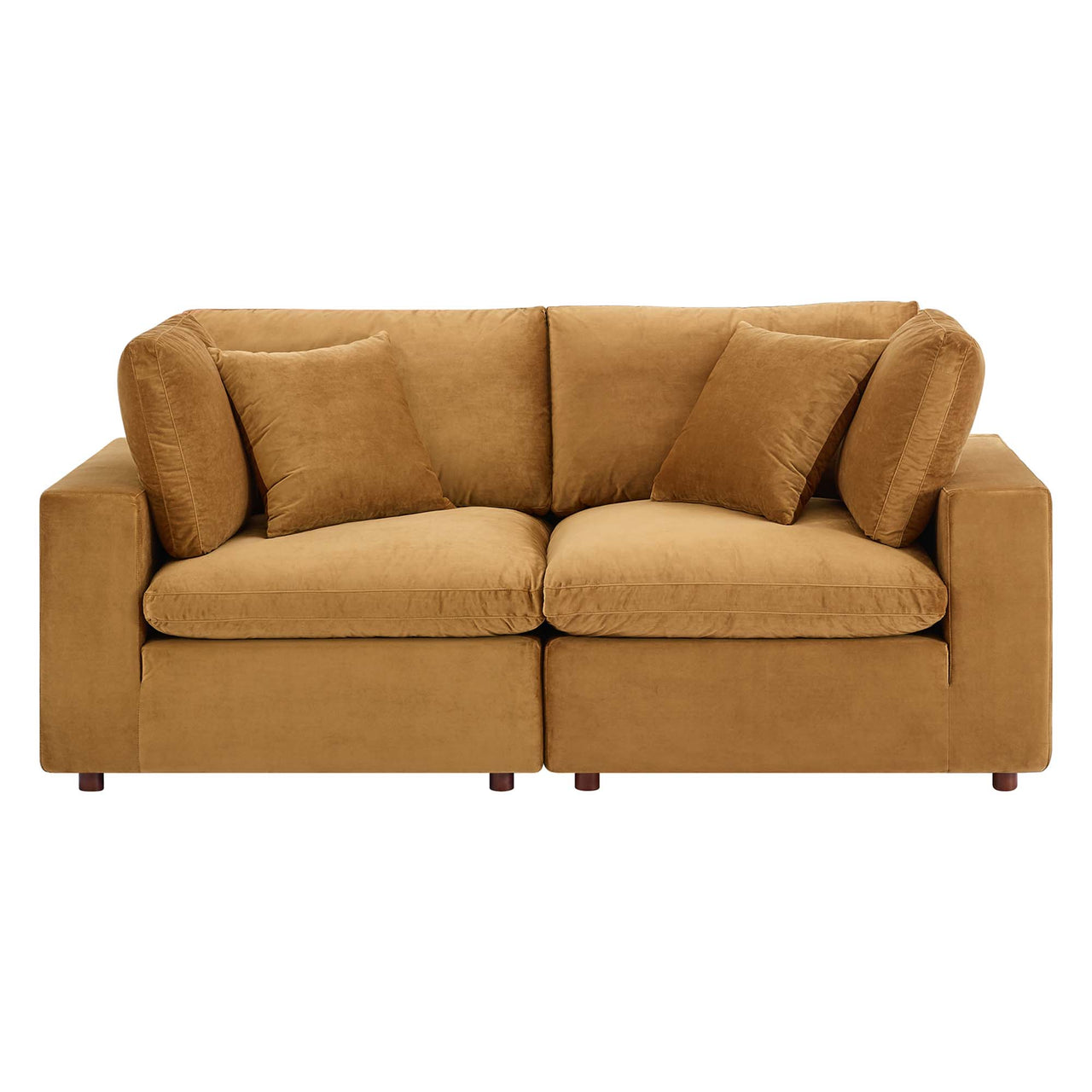 Angelic Cloudblend Velvet Loveseat Sectional, Cognac