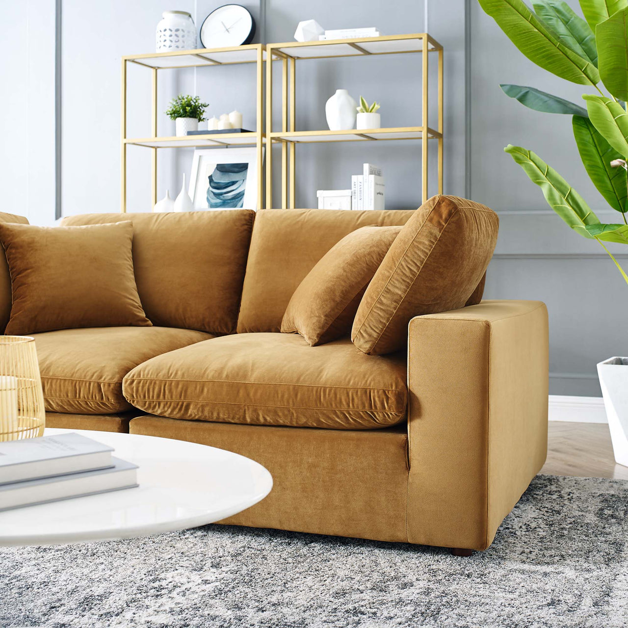 Angelic Cloudblend Velvet Loveseat Sectional, Cognac