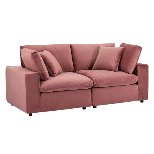 Angelic Cloudblend Velvet Loveseat Sectional, Dusty Rose