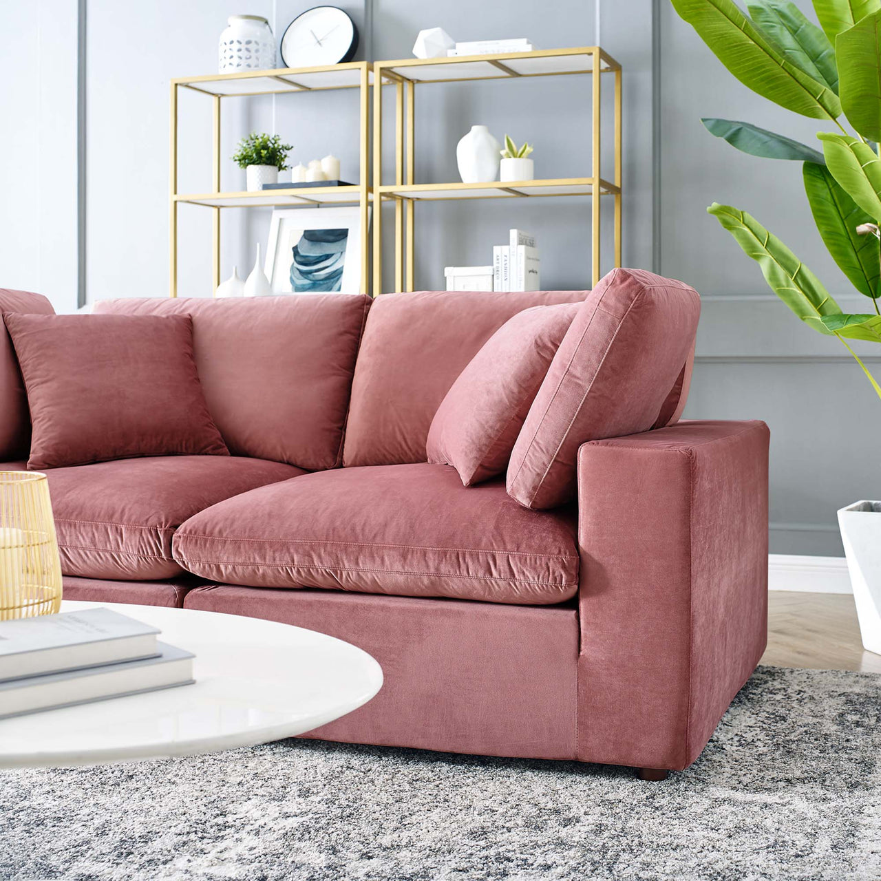 Angelic Cloudblend Velvet Loveseat Sectional, Dusty Rose