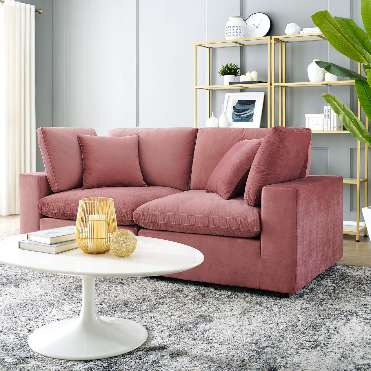 Angelic Cloudblend Velvet Loveseat Sectional, Dusty Rose