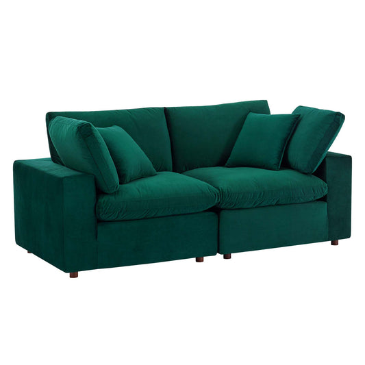 Angelic Cloudblend Velvet Loveseat Sectional, Green
