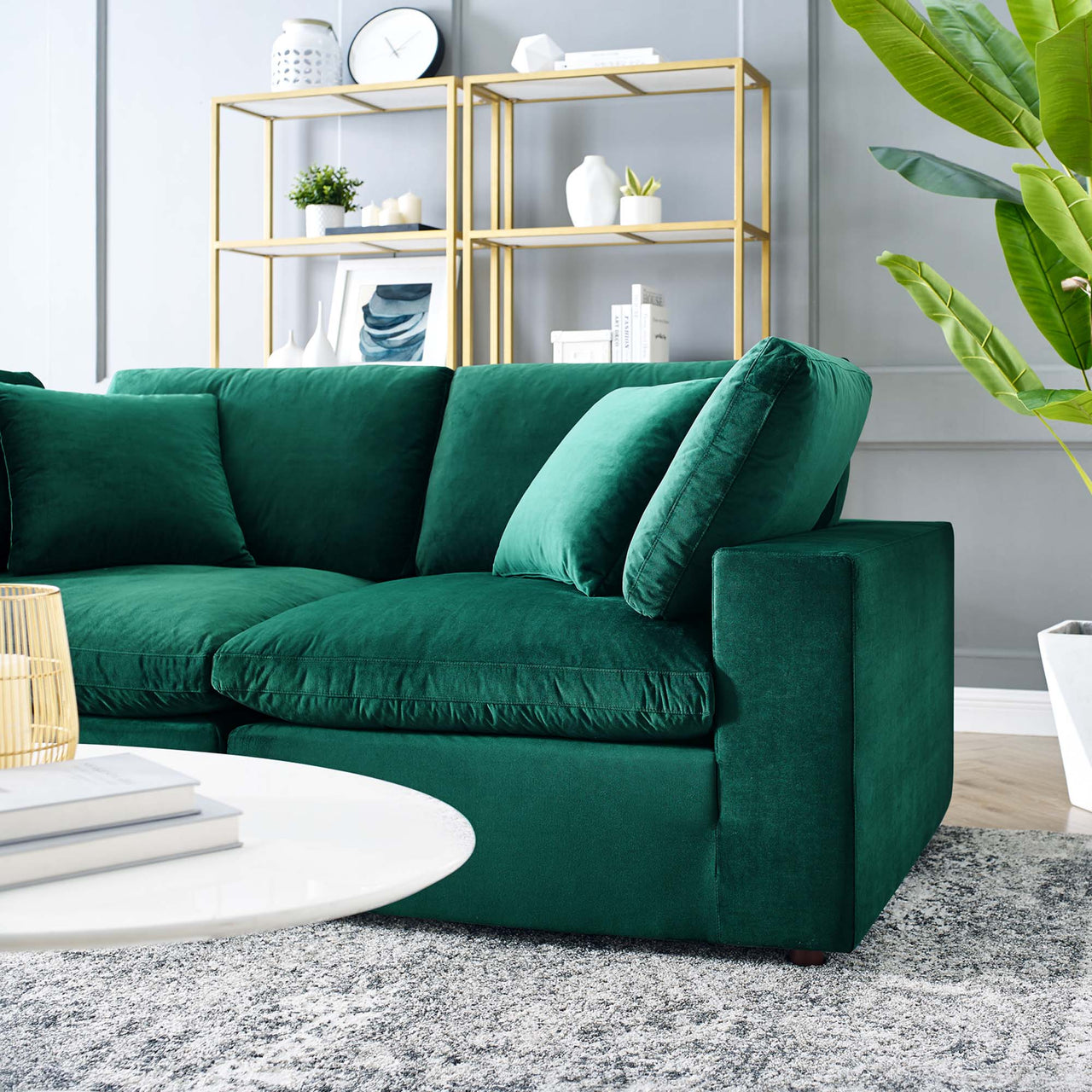 Angelic Cloudblend Velvet Loveseat Sectional, Green