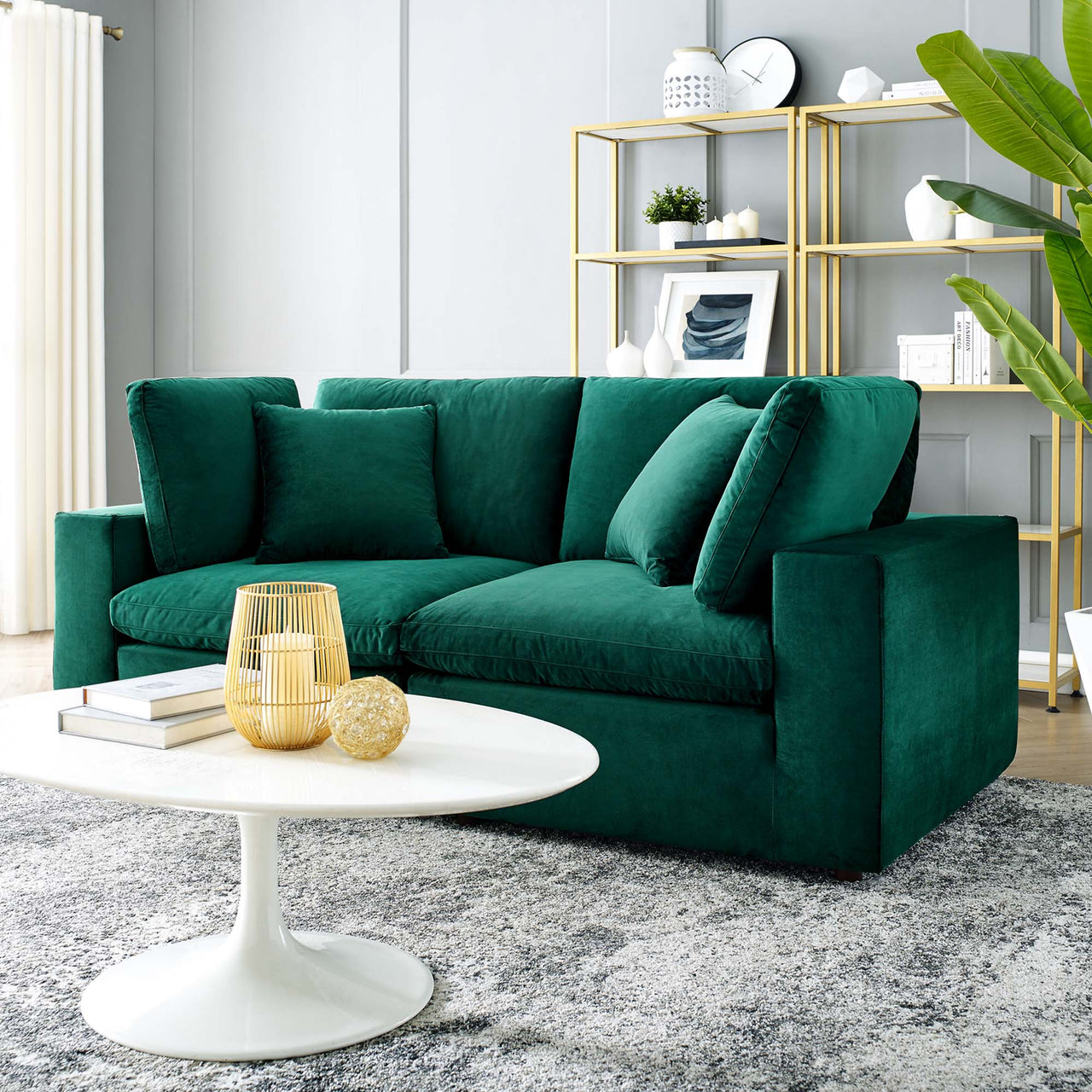Angelic Cloudblend Velvet Loveseat Sectional, Green