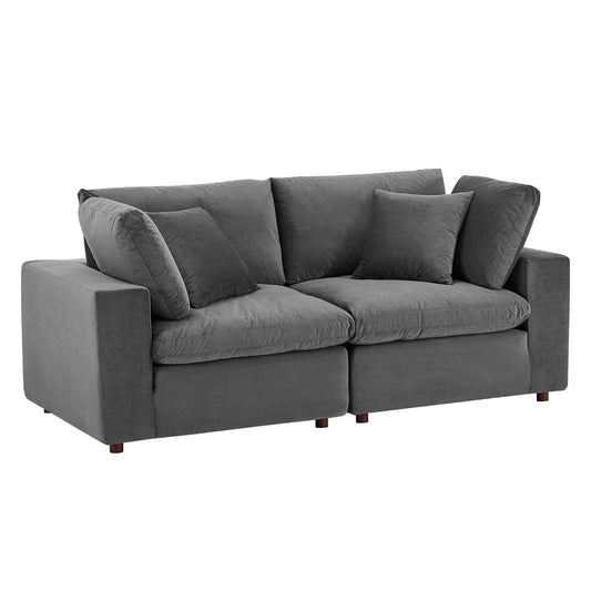 Angelic Cloudblend Velvet Loveseat Sectional, Gray