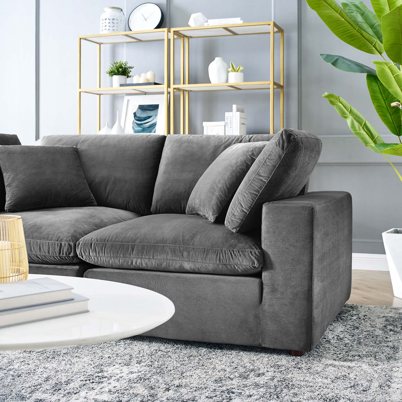 Angelic Cloudblend Velvet Loveseat Sectional, Gray