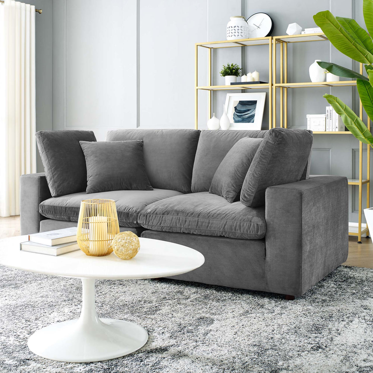 Angelic Cloudblend Velvet Loveseat Sectional, Gray