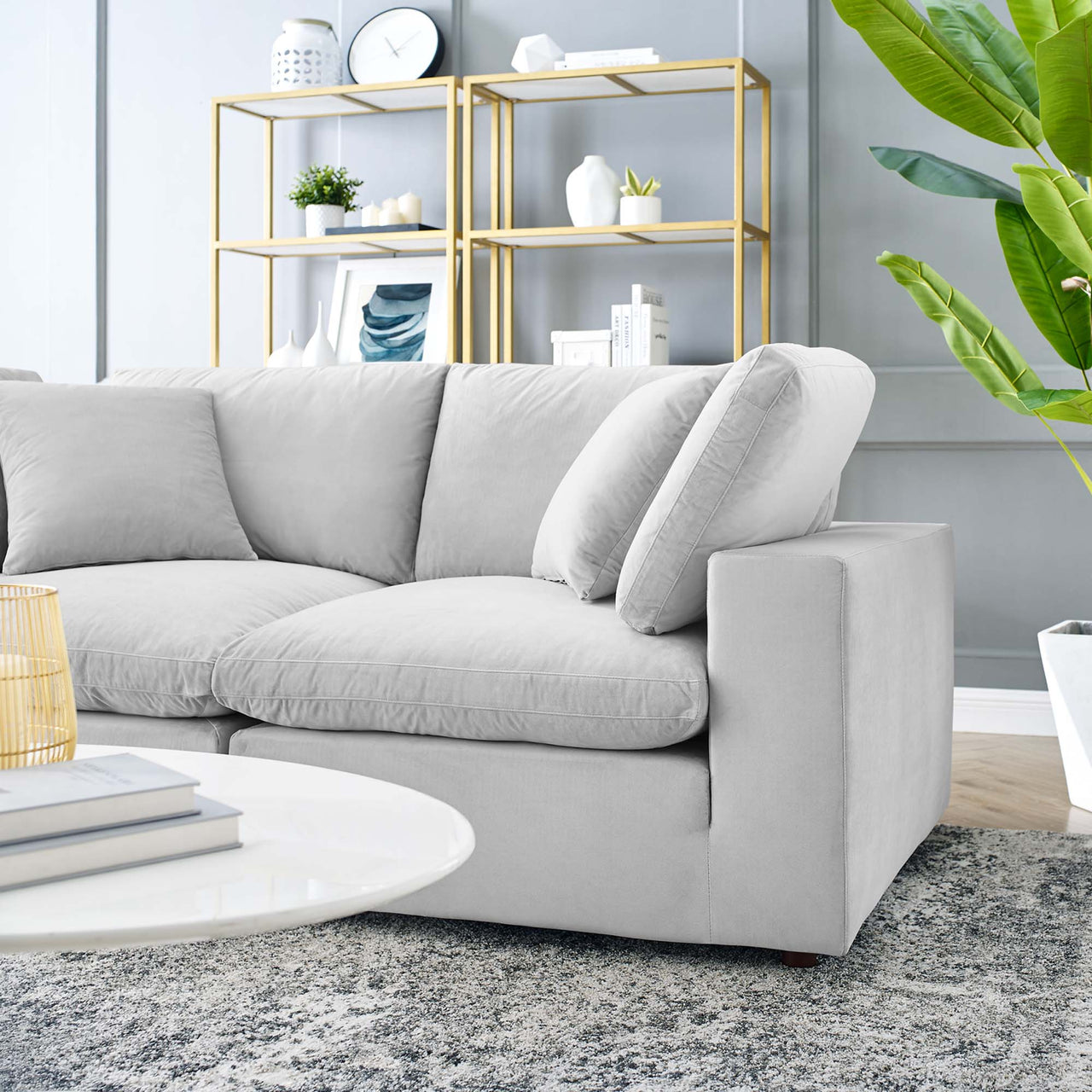 Angelic Cloudblend Velvet Loveseat Sectional, Light Gray