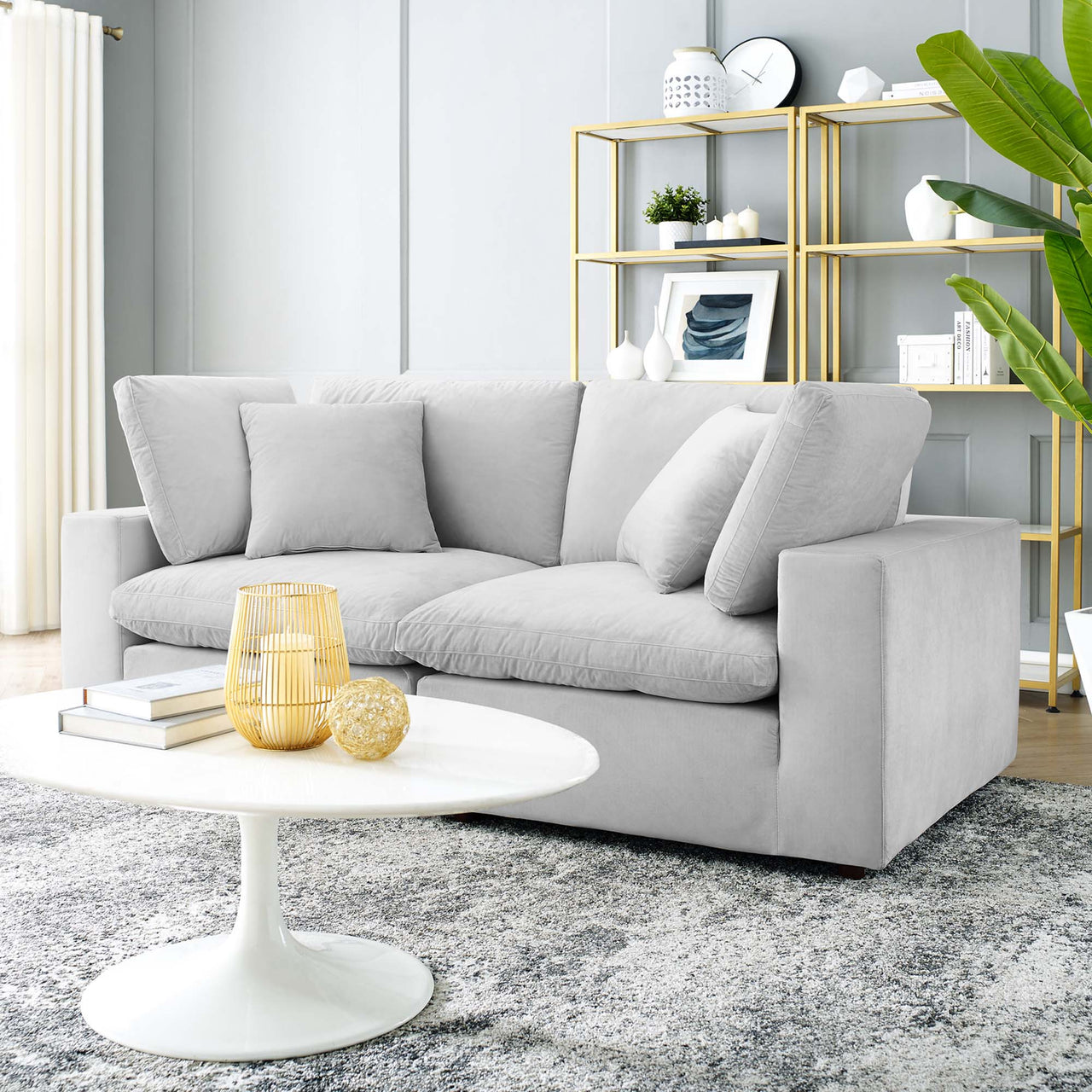 Angelic Cloudblend Velvet Loveseat Sectional, Light Gray