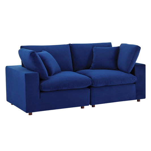 Angelic Cloudblend Velvet Loveseat Sectional, Navy