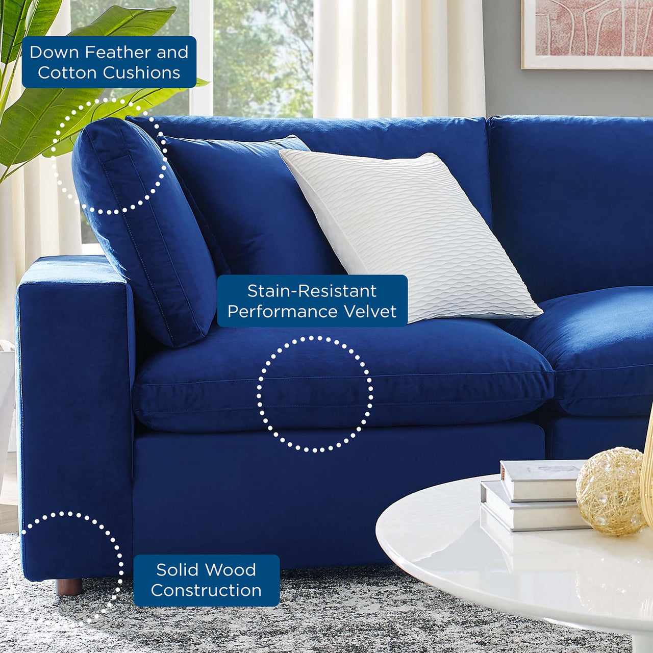 Angelic Cloudblend Velvet Loveseat Sectional, Navy