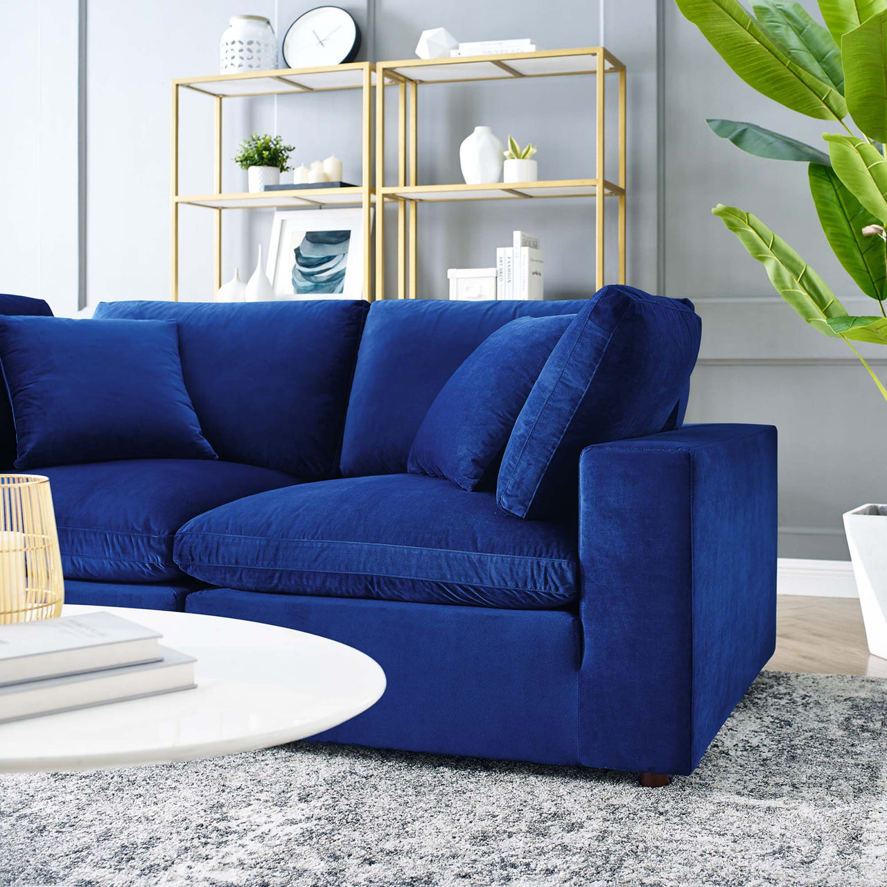 Angelic Cloudblend Velvet Loveseat Sectional, Navy