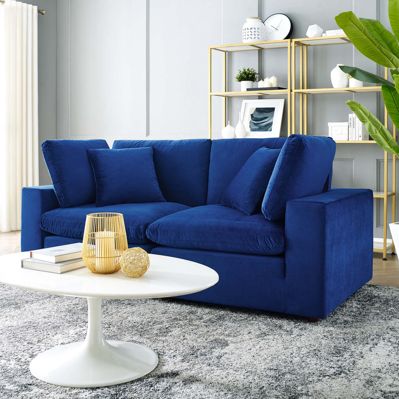 Angelic Cloudblend Velvet Loveseat Sectional, Navy