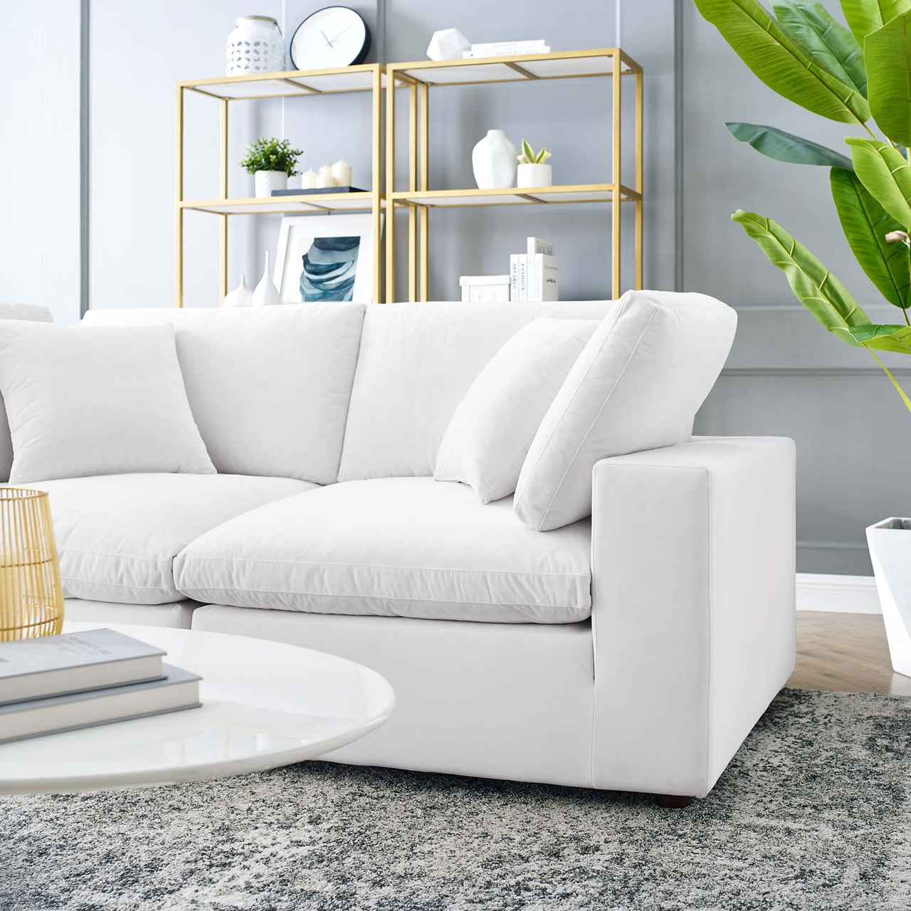 Angelic Cloudblend Velvet Loveseat Sectional, White