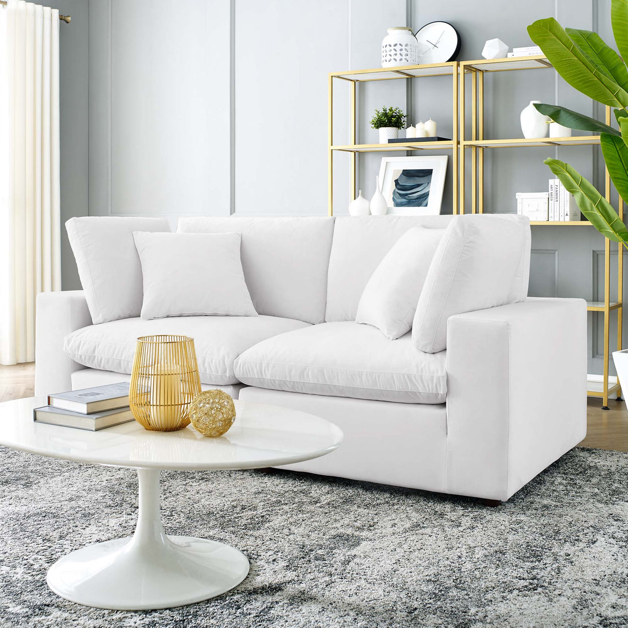 Angelic Cloudblend Velvet Loveseat Sectional, White