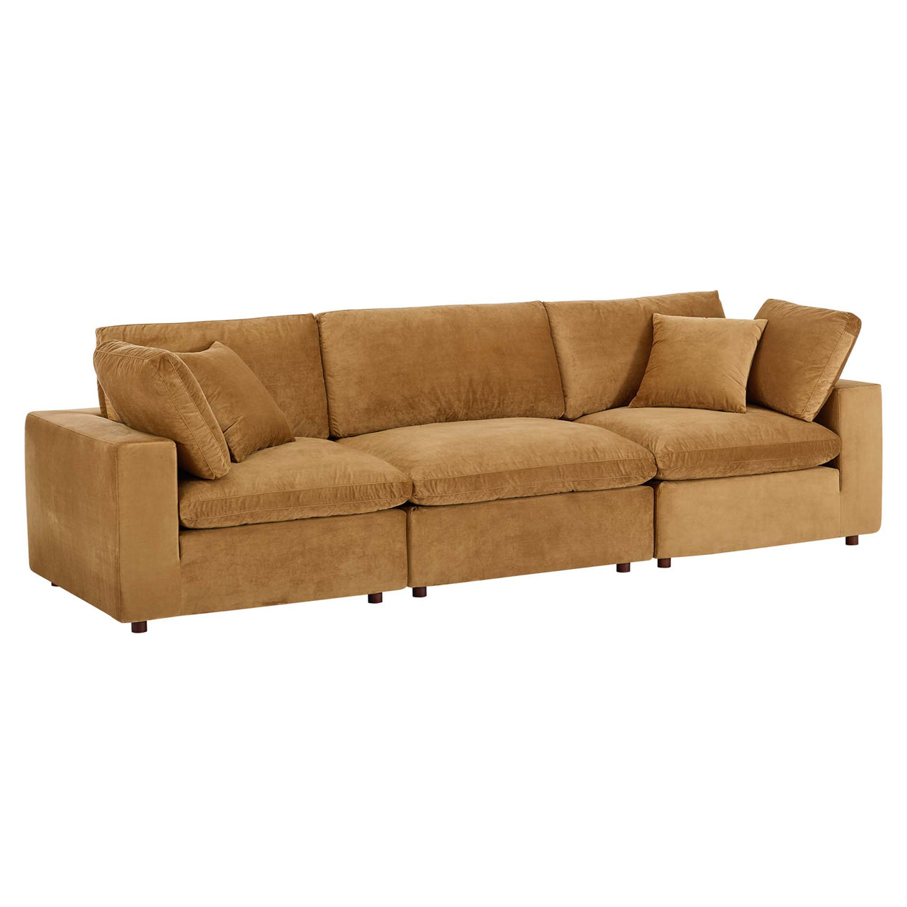 Angelic Cloudblend Velvet 3-Seater Sofa Sectional, Cognac