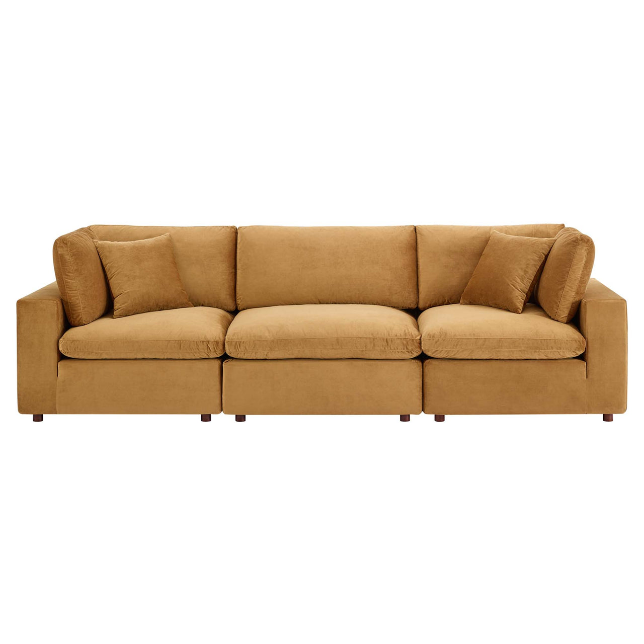 Angelic Cloudblend Velvet 3-Seater Sofa Sectional, Cognac