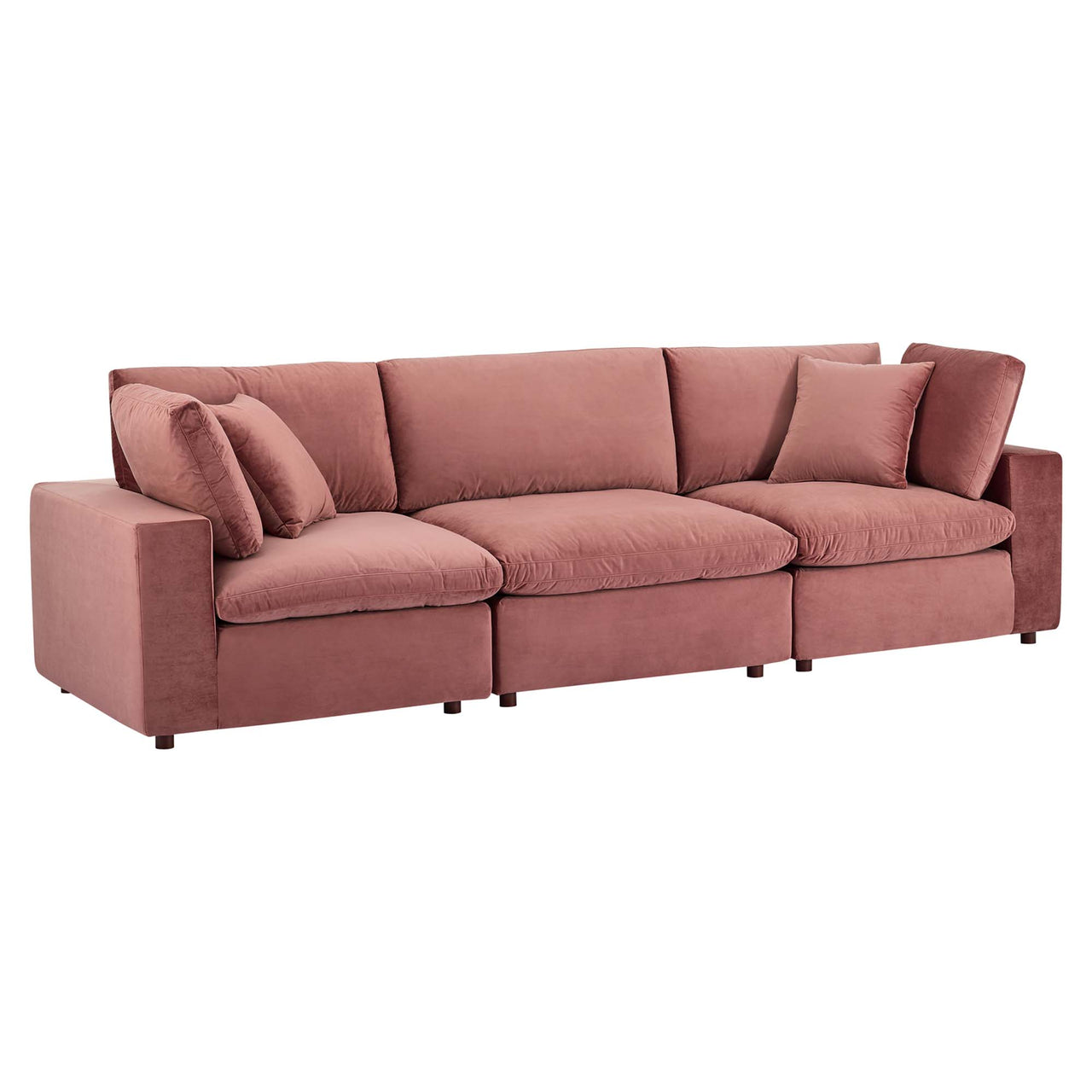 Angelic Cloudblend Velvet 3-Seater Sofa Sectional, Dusty Rose