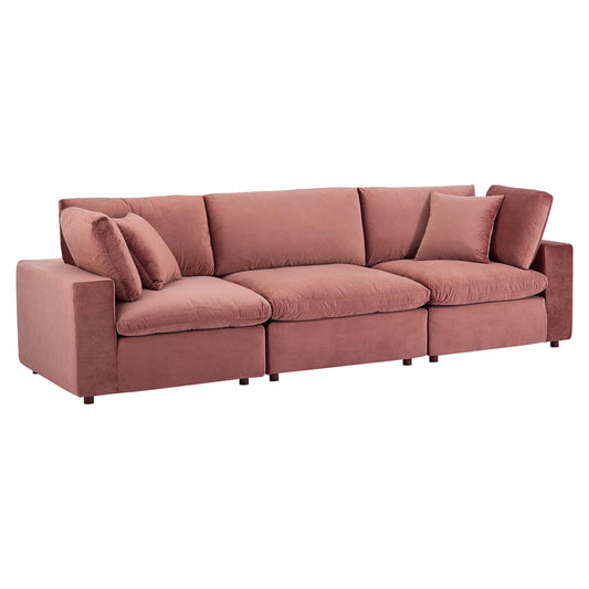 Angelic Cloudblend Velvet 3-Seater Sofa Sectional, Dusty Rose