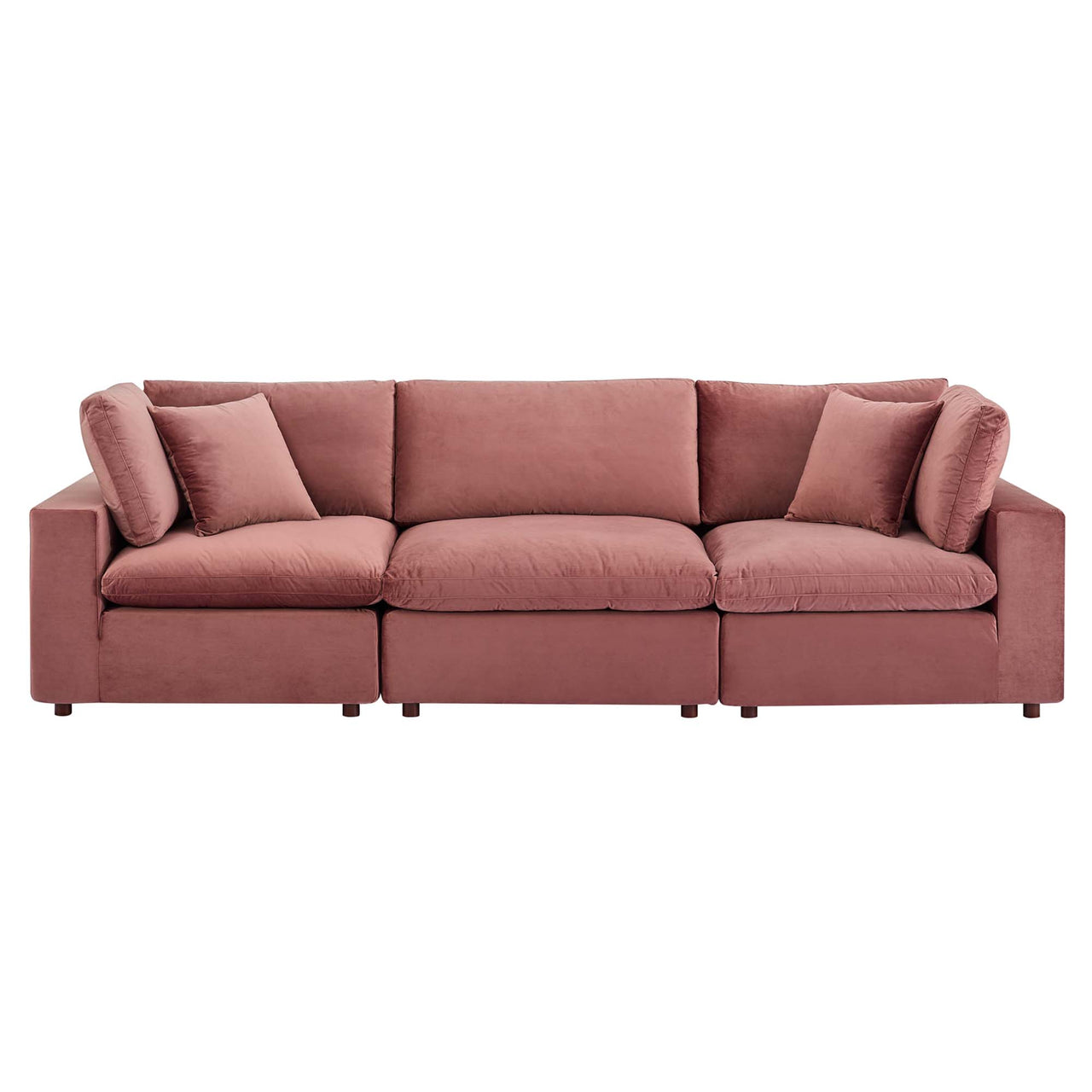 Angelic Cloudblend Velvet 3-Seater Sofa Sectional, Dusty Rose
