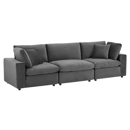 Angelic Cloudblend Velvet 3-Seater Sofa Sectional, Gray