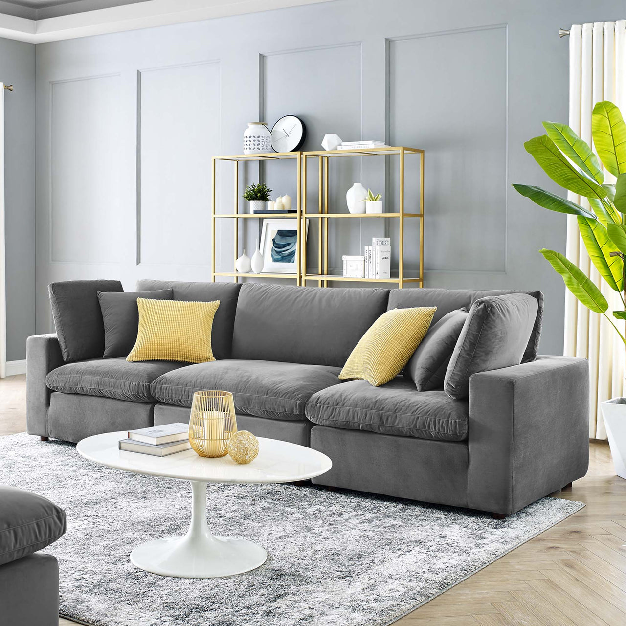 Angelic Cloudblend Velvet 3-Seater Sofa Sectional, Gray