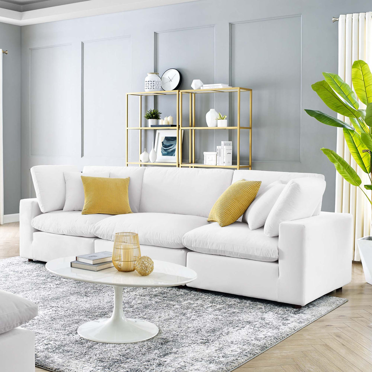 Angelic Cloudblend Velvet 3-Seater Sofa Sectional, White