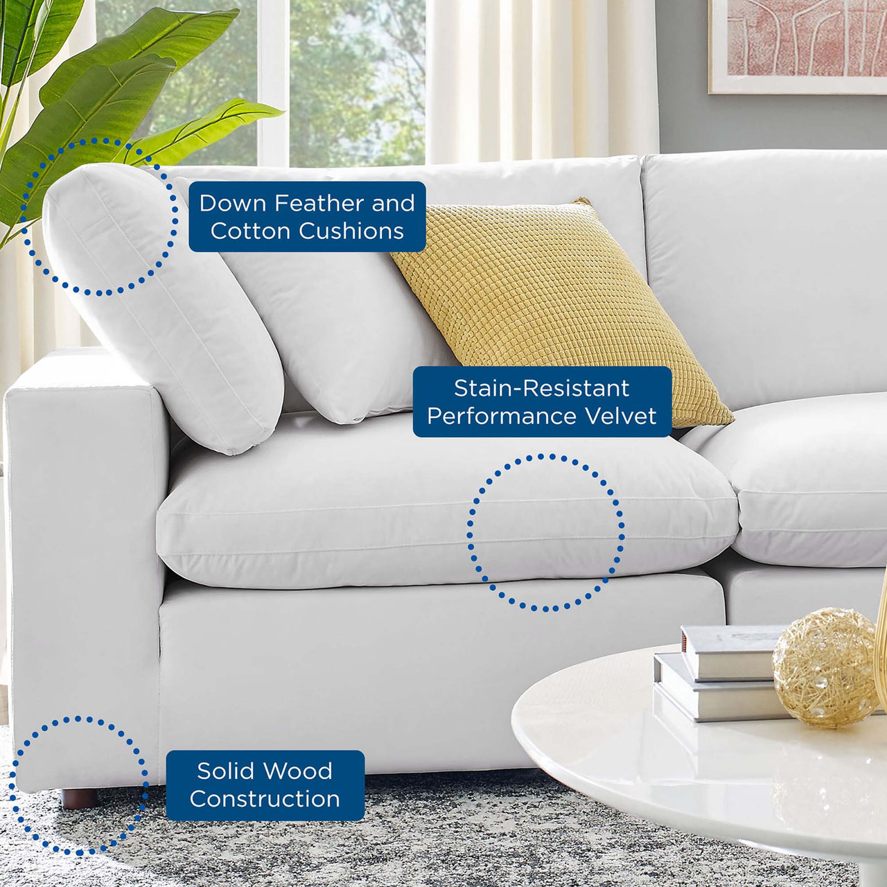 Angelic 4-Piece Cloudblend Velvet Sectional, White