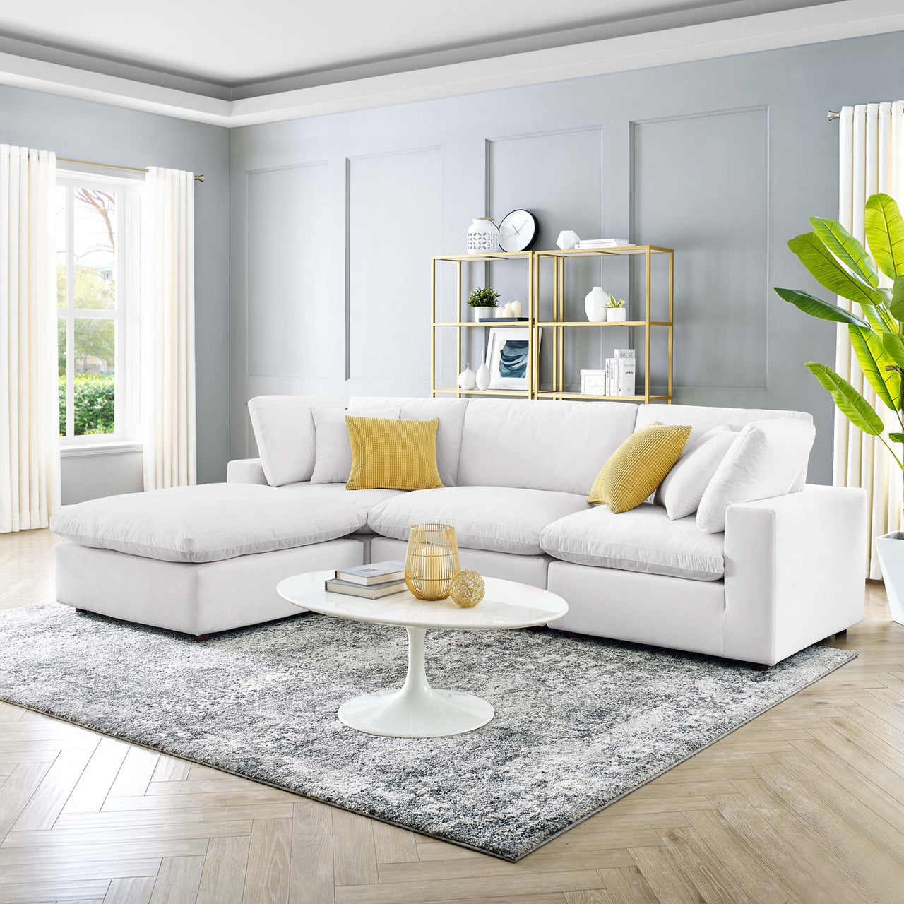 Angelic 4-Piece Cloudblend Velvet Sectional, White
