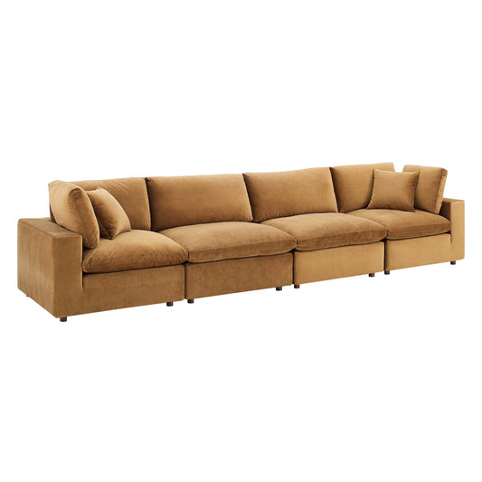 Angelic Cloudblend Velvet 4-Seater Sofa Sectional, Cognac